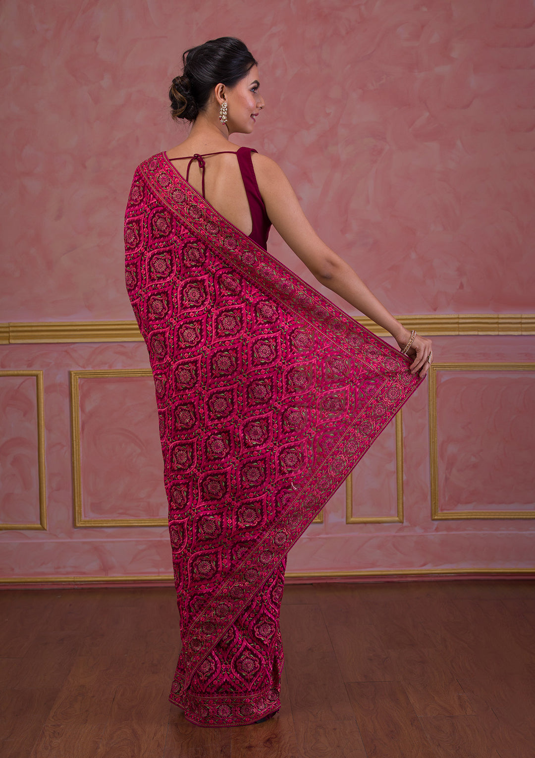 Wine Threadwork Georgette Saree