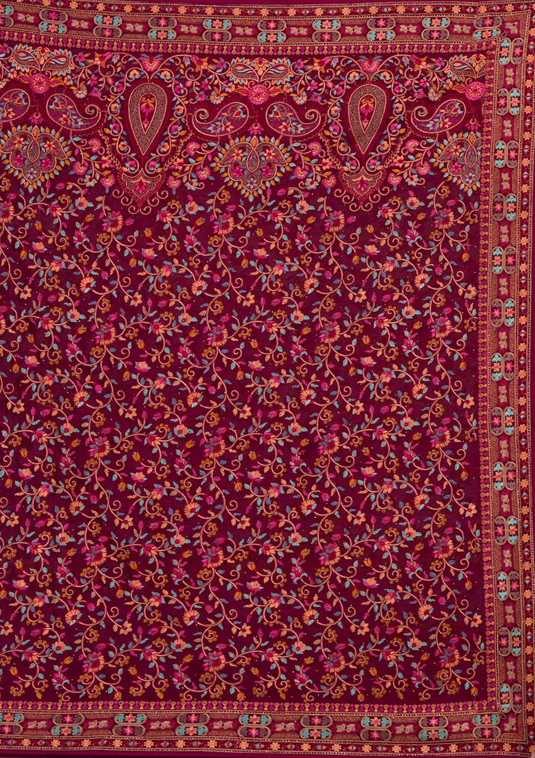 Wine Threadwork Georgette Saree