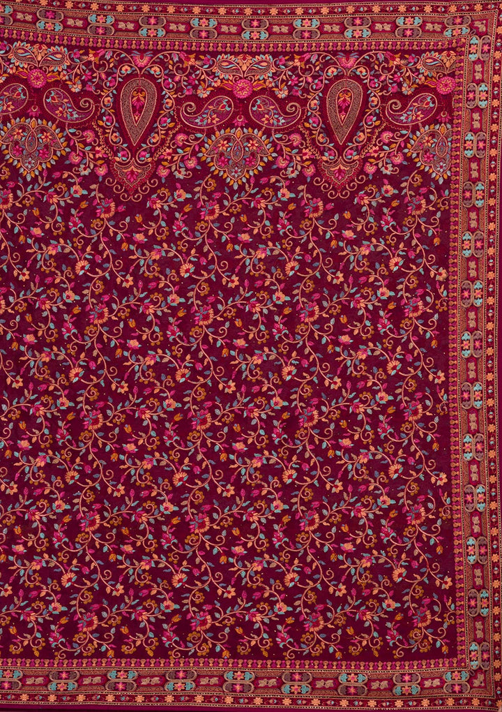 Wine Threadwork Georgette Saree