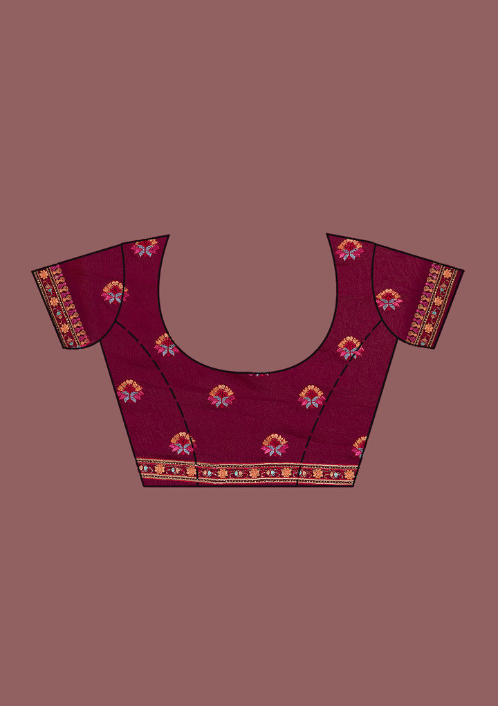 Wine Threadwork Georgette Saree