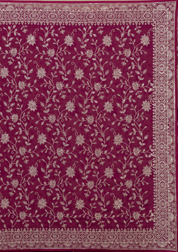 Wine Threadwork Georgette Saree