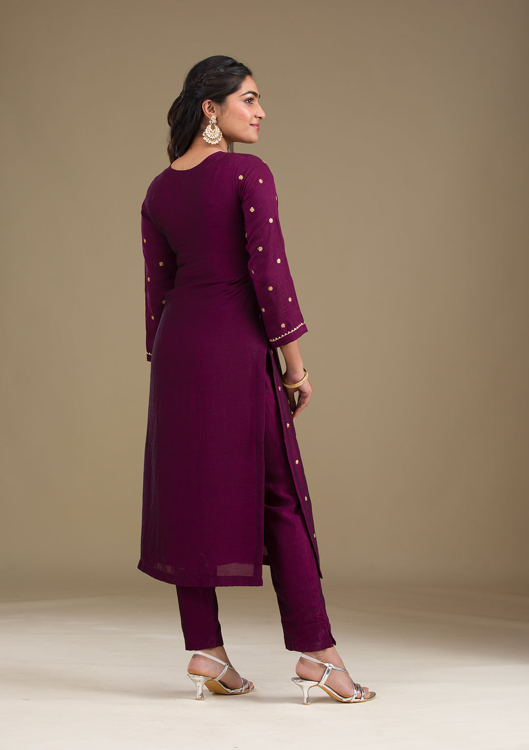 Wine Zariwork Art Silk Readymade Salwar Suit