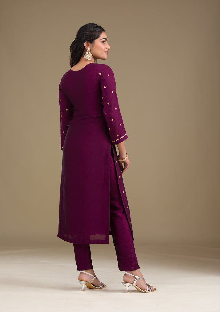 Wine Zariwork Art Silk Readymade Salwar Suit