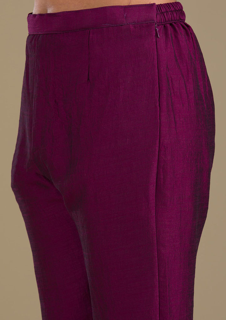 Wine Zariwork Art Silk Readymade Salwar Suit