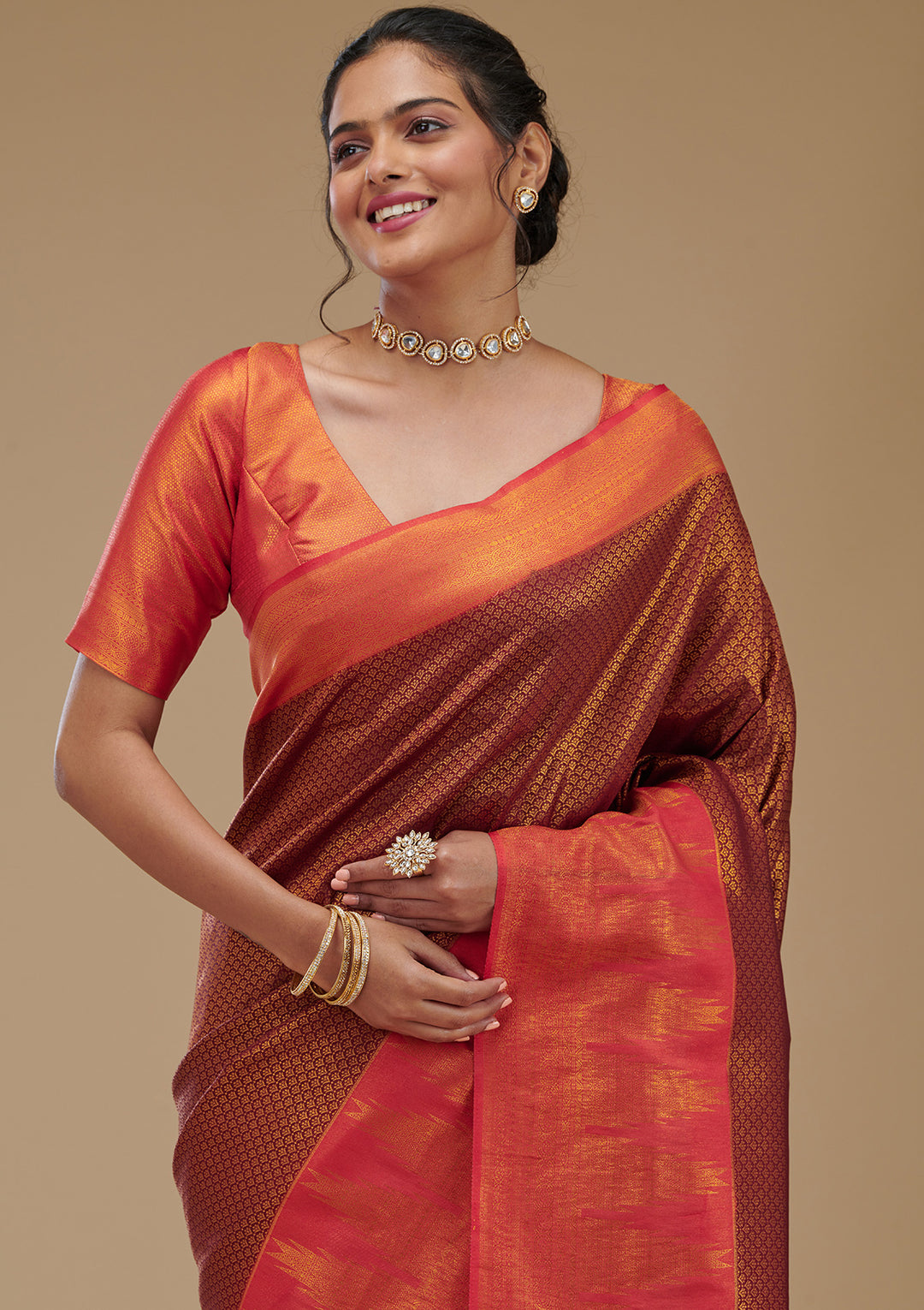 Wine Zariwork Art Silk Saree
