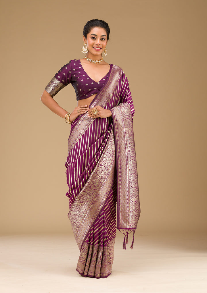 Wine Zariwork Banarasi Saree