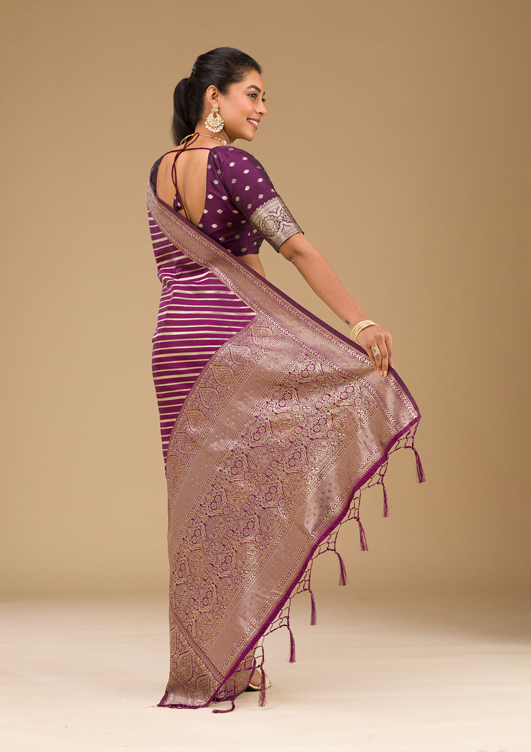 Wine Zariwork Banarasi Saree