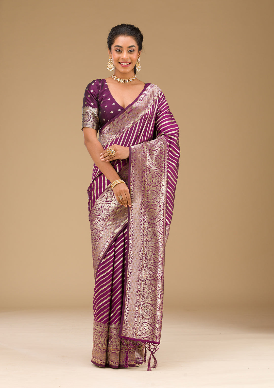 Wine Zariwork Banarasi Saree