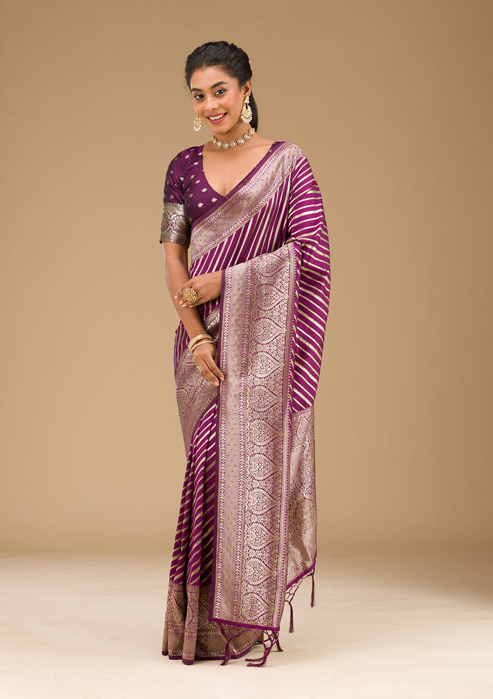 Wine Zariwork Banarasi Saree