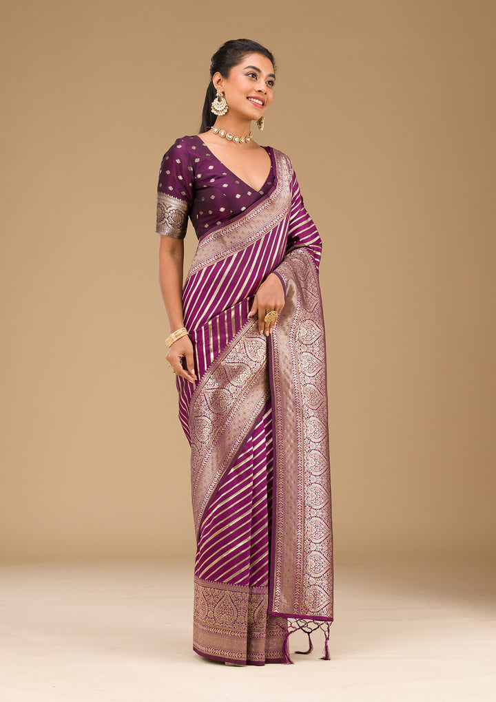 Wine Zariwork Banarasi Saree