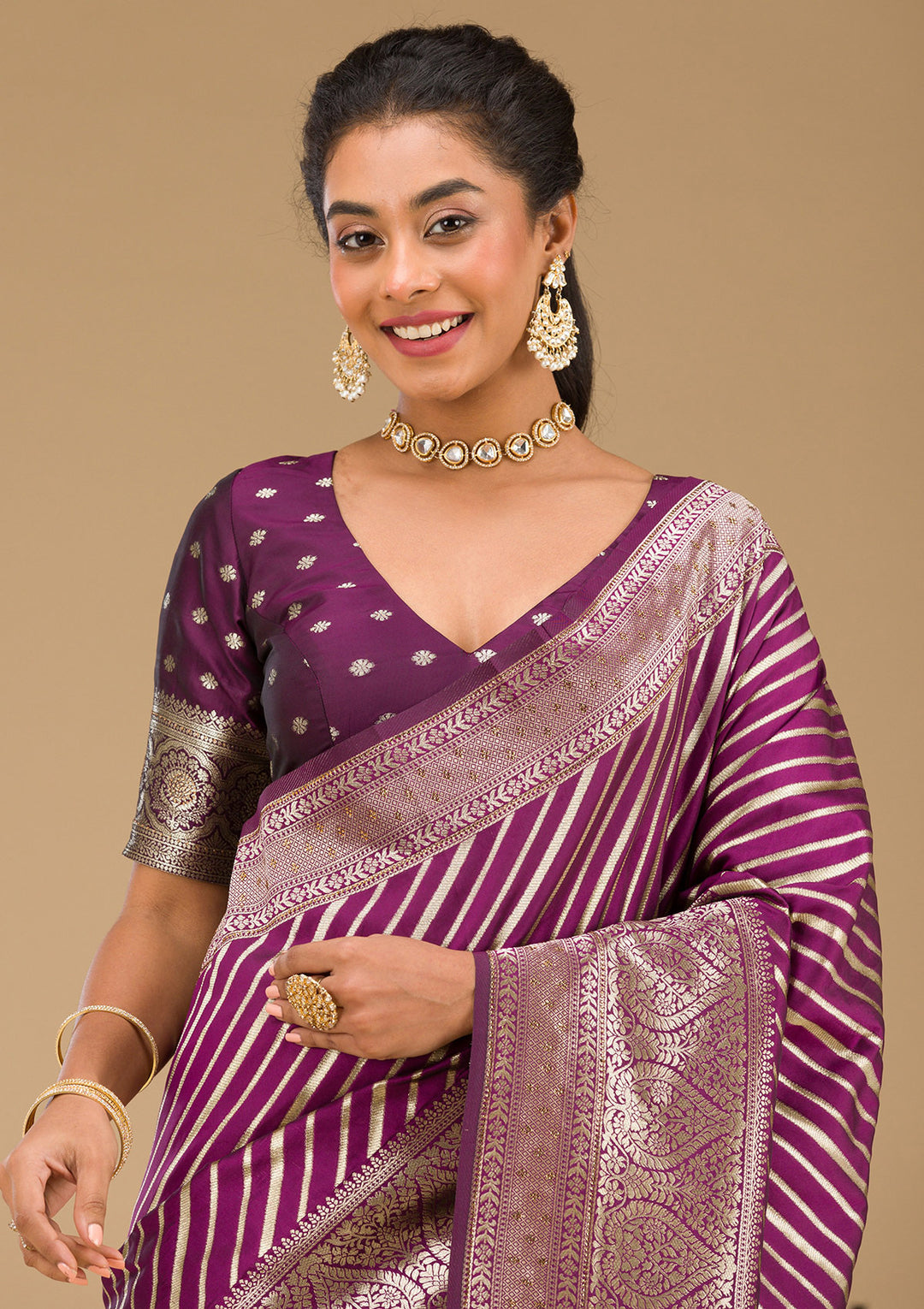 Wine Zariwork Banarasi Saree