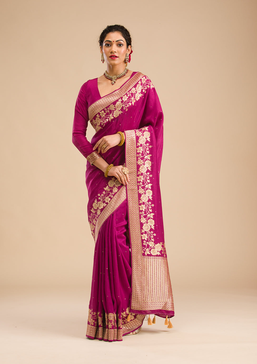 Wine Zariwork Banarasi Silk Saree