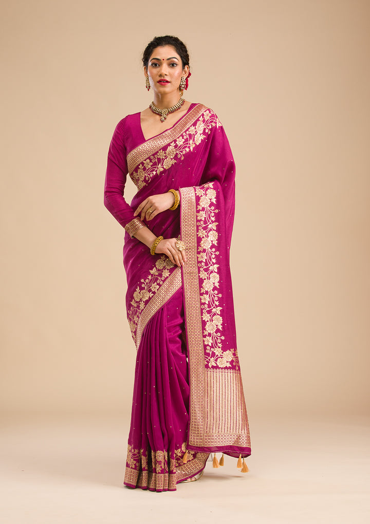 Wine Zariwork Banarasi Silk Saree