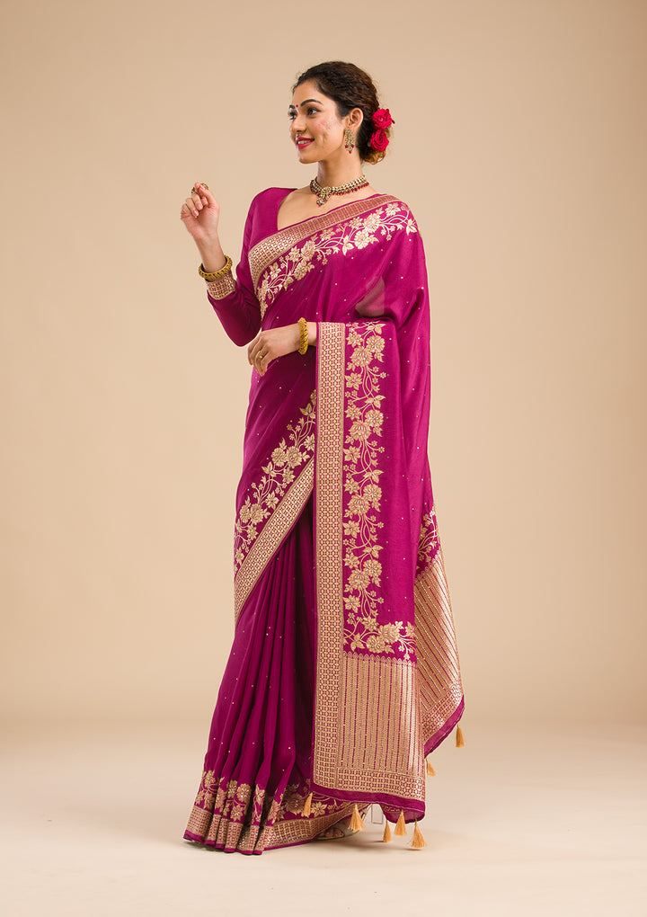 Wine Zariwork Banarasi Silk Saree