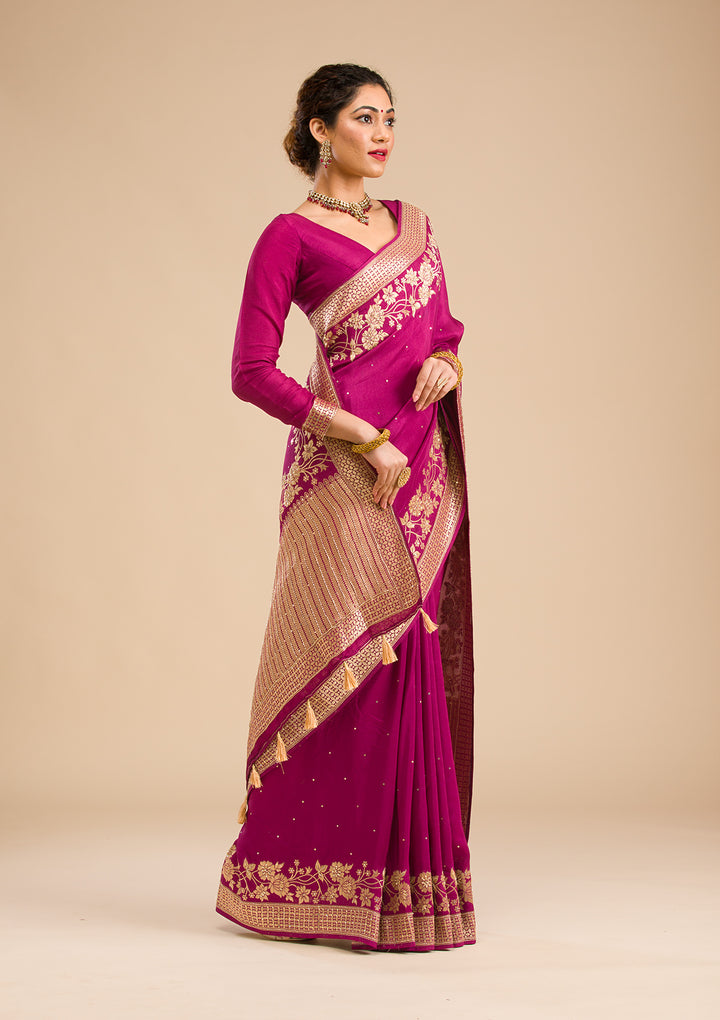 Wine Zariwork Banarasi Silk Saree
