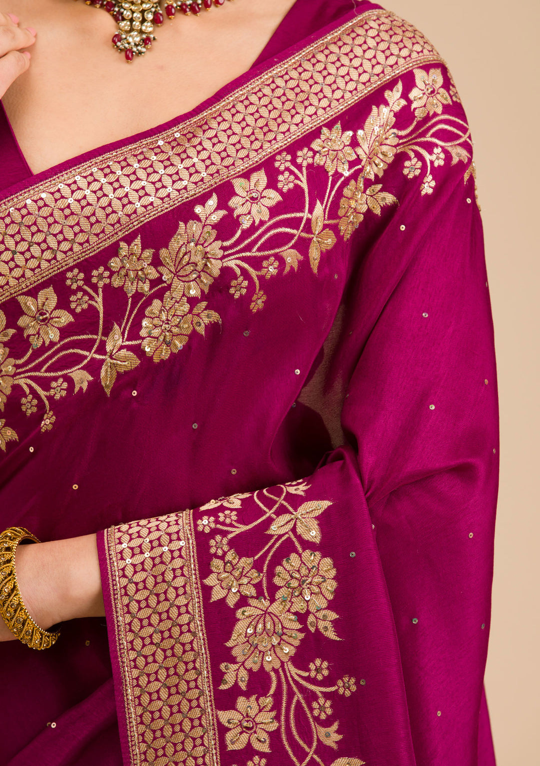 Wine Zariwork Banarasi Silk Saree