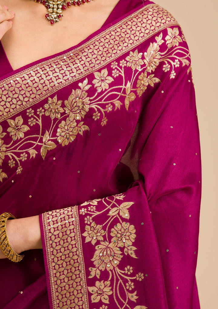 Wine Zariwork Banarasi Silk Saree