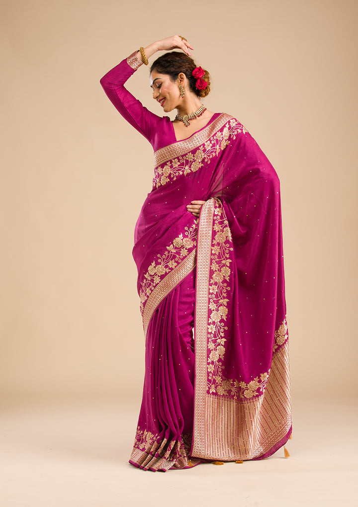 Wine Zariwork Banarasi Silk Saree