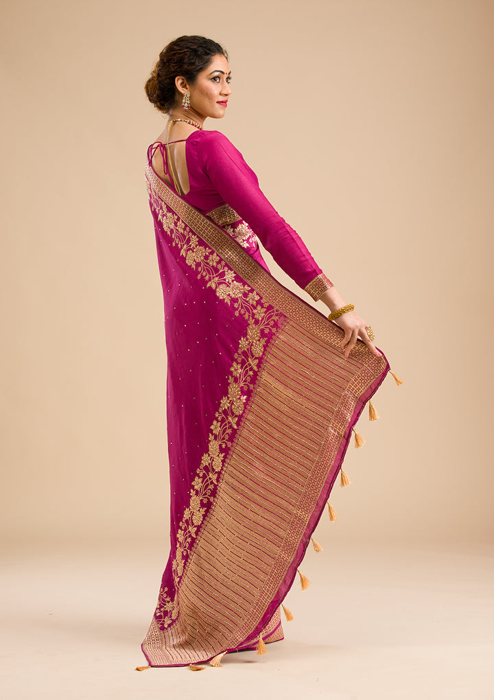Wine Zariwork Banarasi Silk Saree