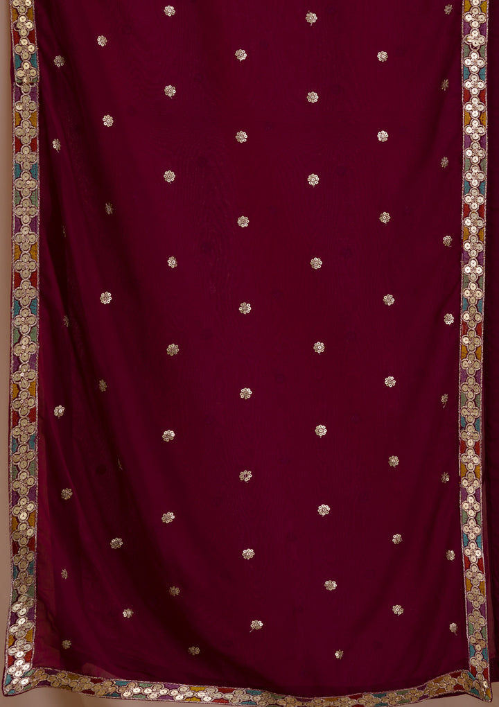 Wine Zariwork Georgette Readymade Sharara Suit