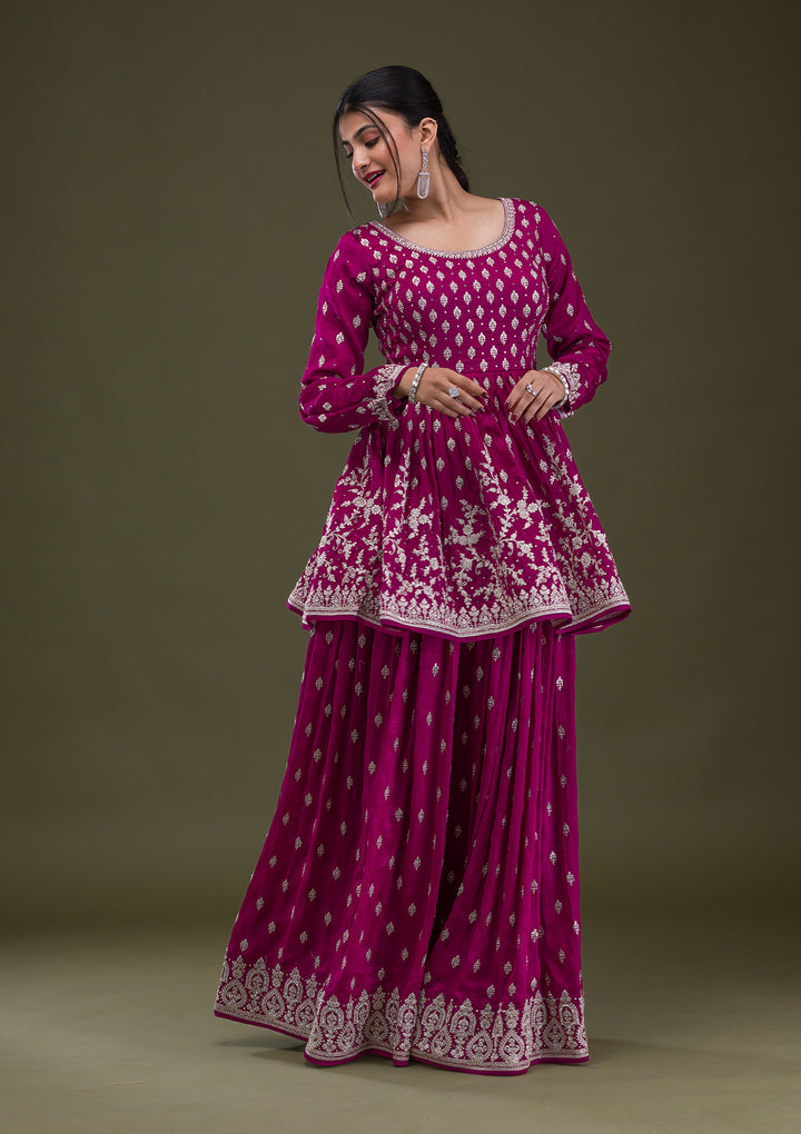 Wine Zariwork Georgette Readymade Salwar Suit