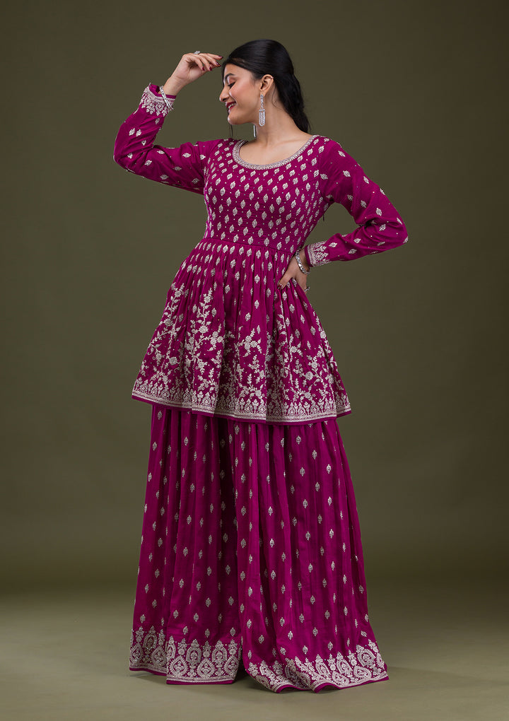 Wine Zariwork Georgette Readymade Salwar Suit