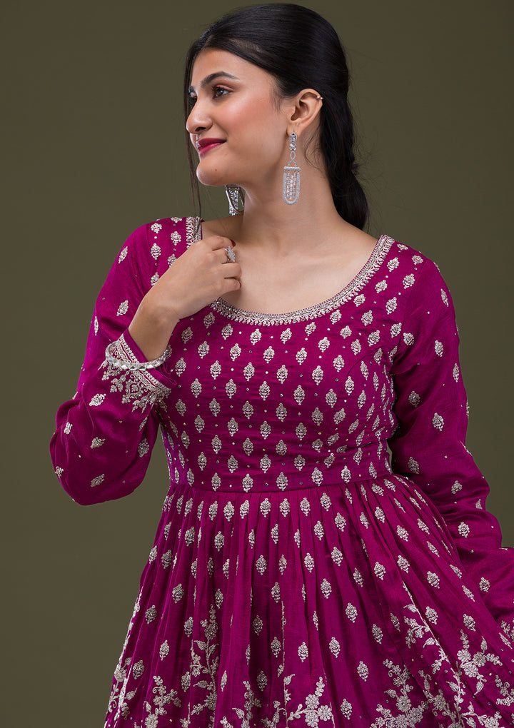 Wine Zariwork Georgette Readymade Salwar Suit