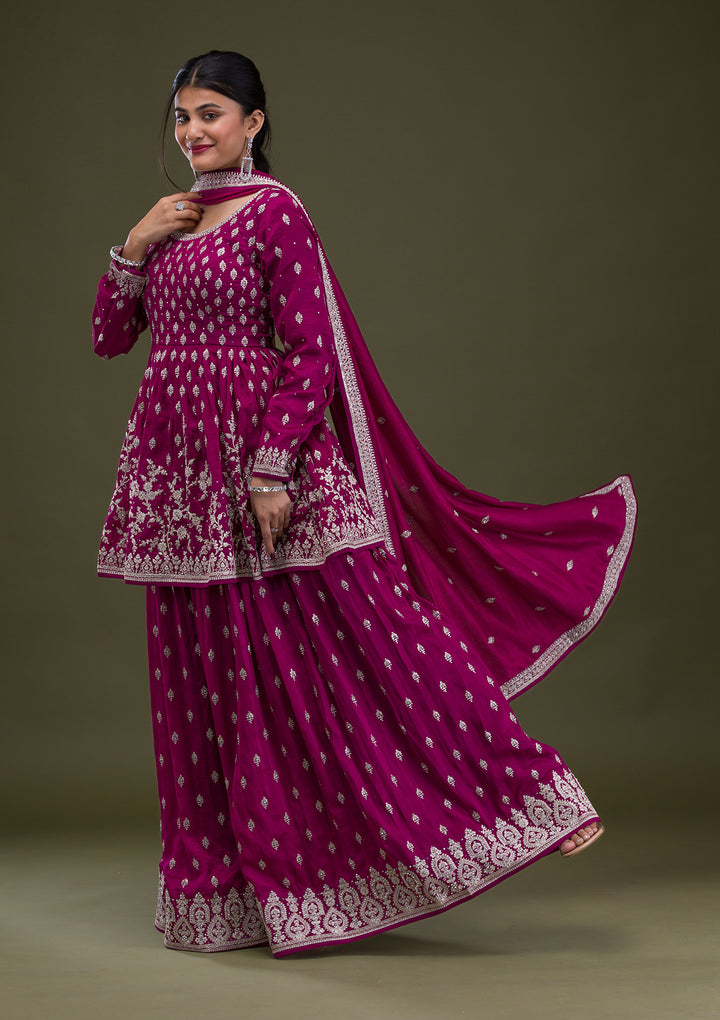 Wine Zariwork Georgette Readymade Salwar Suit