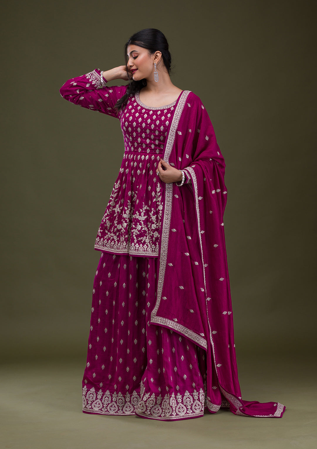 Wine Zariwork Georgette Readymade Salwar Suit