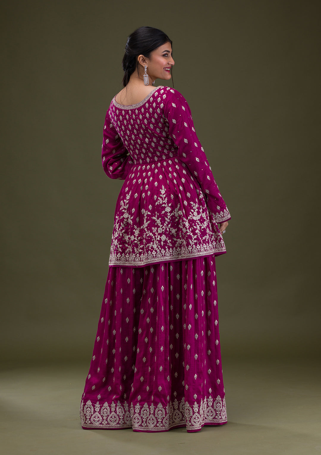 Wine Zariwork Georgette Readymade Salwar Suit