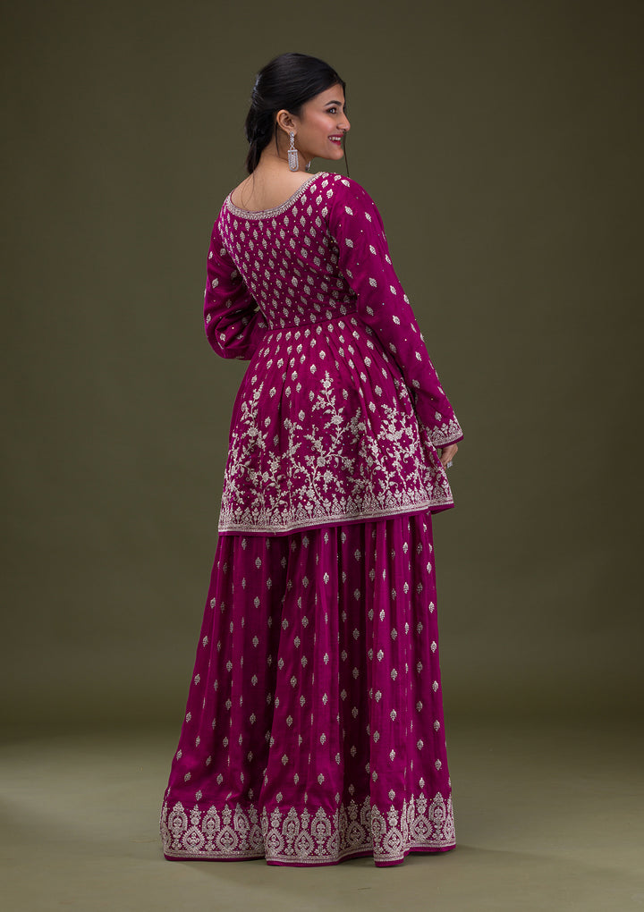 Wine Zariwork Georgette Readymade Salwar Suit