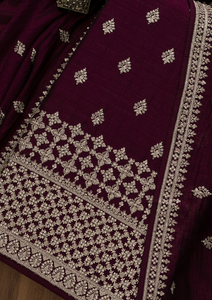 Wine Zariwork Georgette Unstitched Salwar Suit