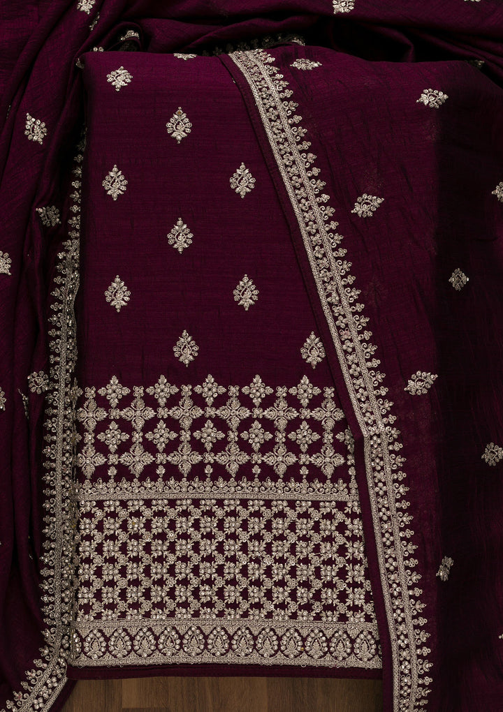 Wine Zariwork Georgette Unstitched Salwar Suit