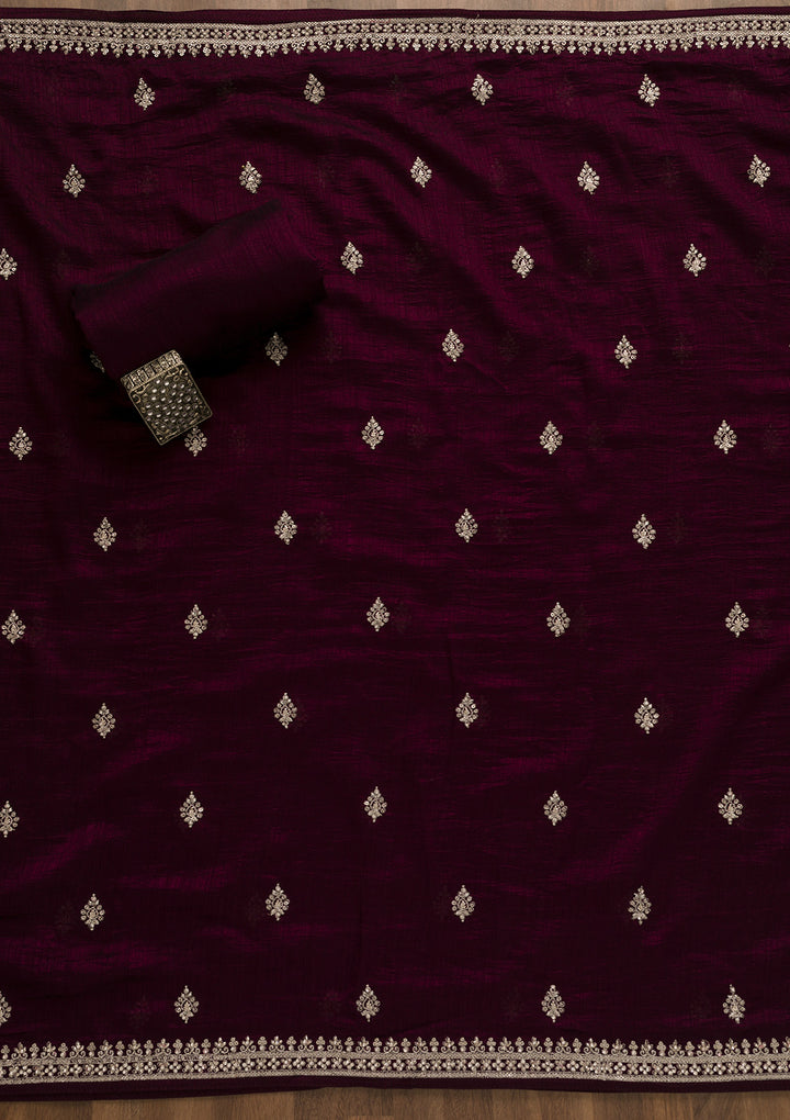 Wine Zariwork Georgette Unstitched Salwar Suit