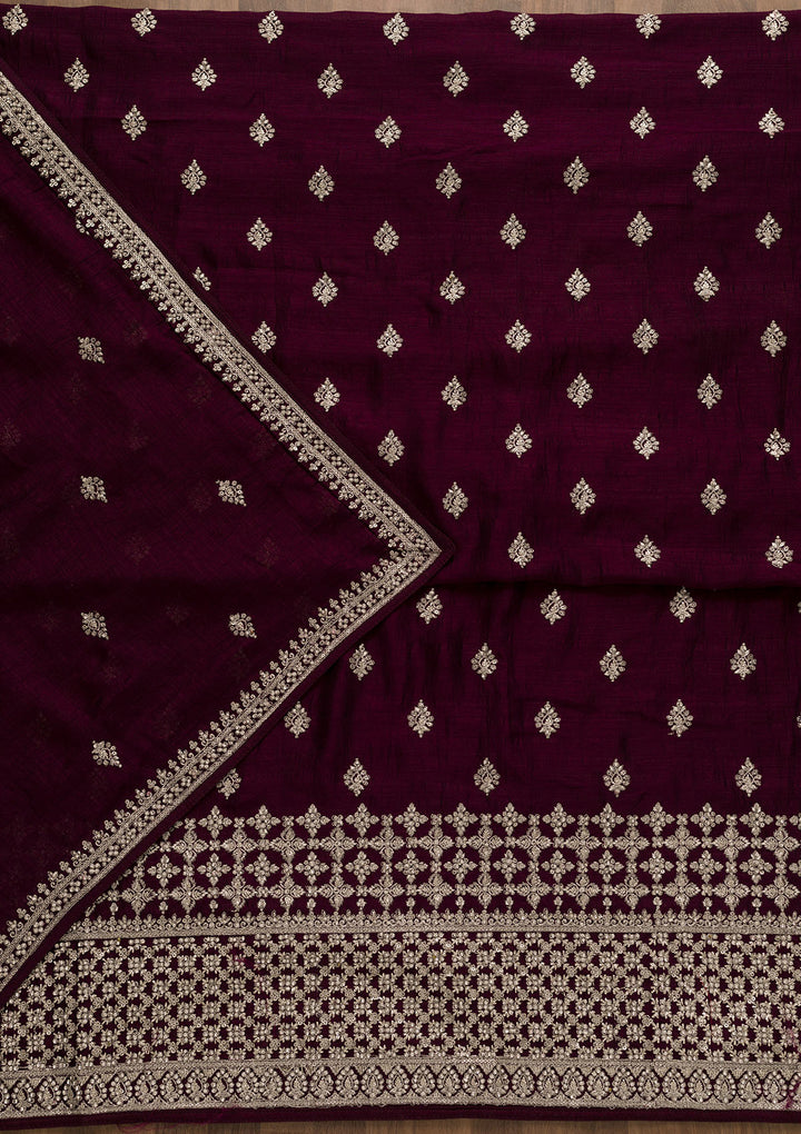 Wine Zariwork Georgette Unstitched Salwar Suit