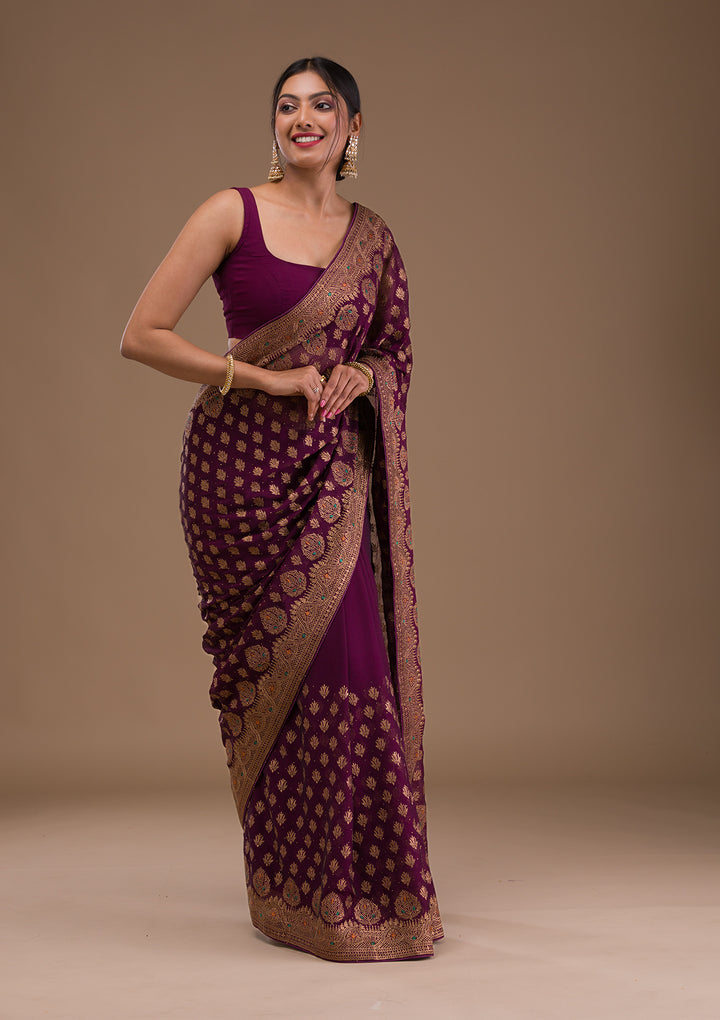 Wine Zariwork Georgette Saree
