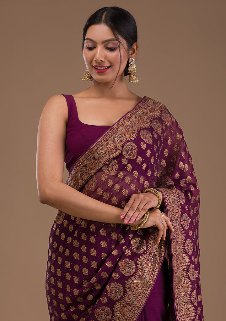 Wine Zariwork Georgette Saree