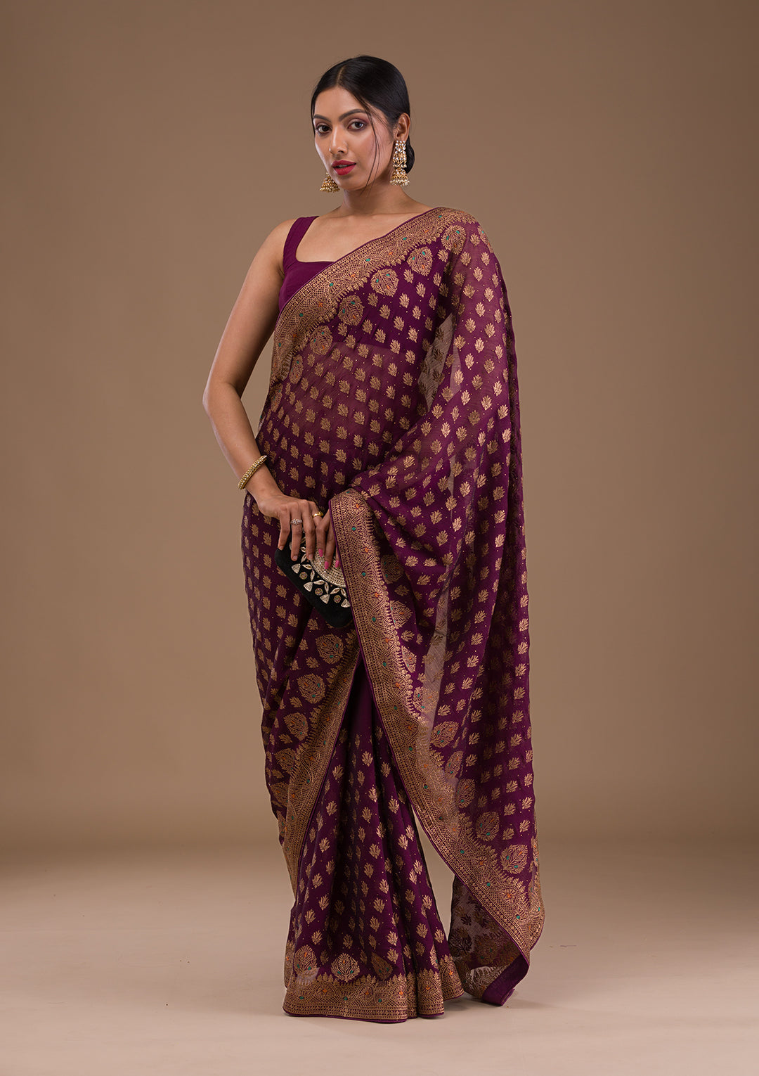 Wine Zariwork Georgette Saree