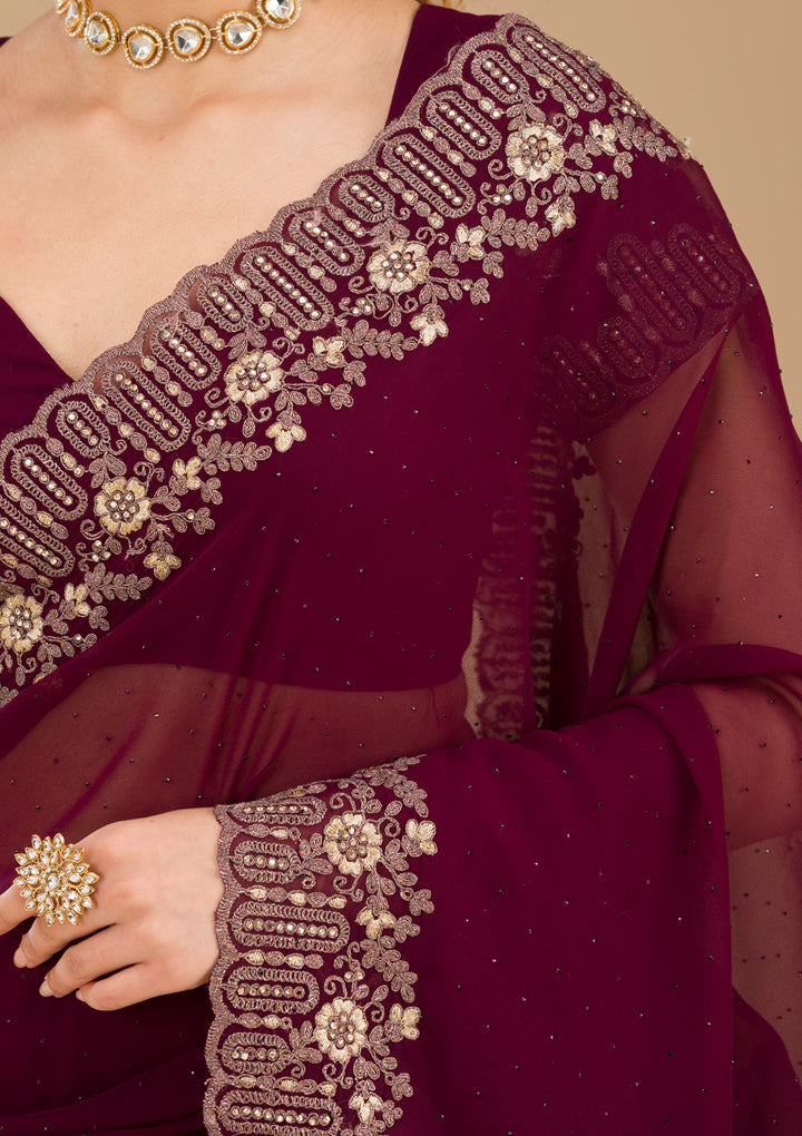 Wine Zariwork Georgette Saree-Koskii