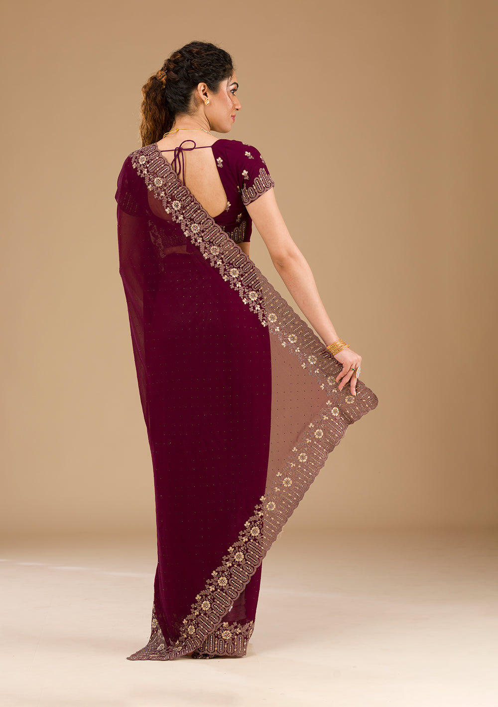 Wine Zariwork Georgette Saree-Koskii