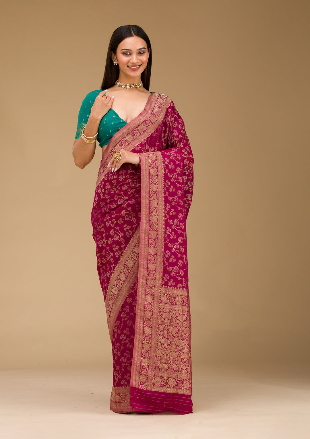 Wine Zariwork Georgette Saree