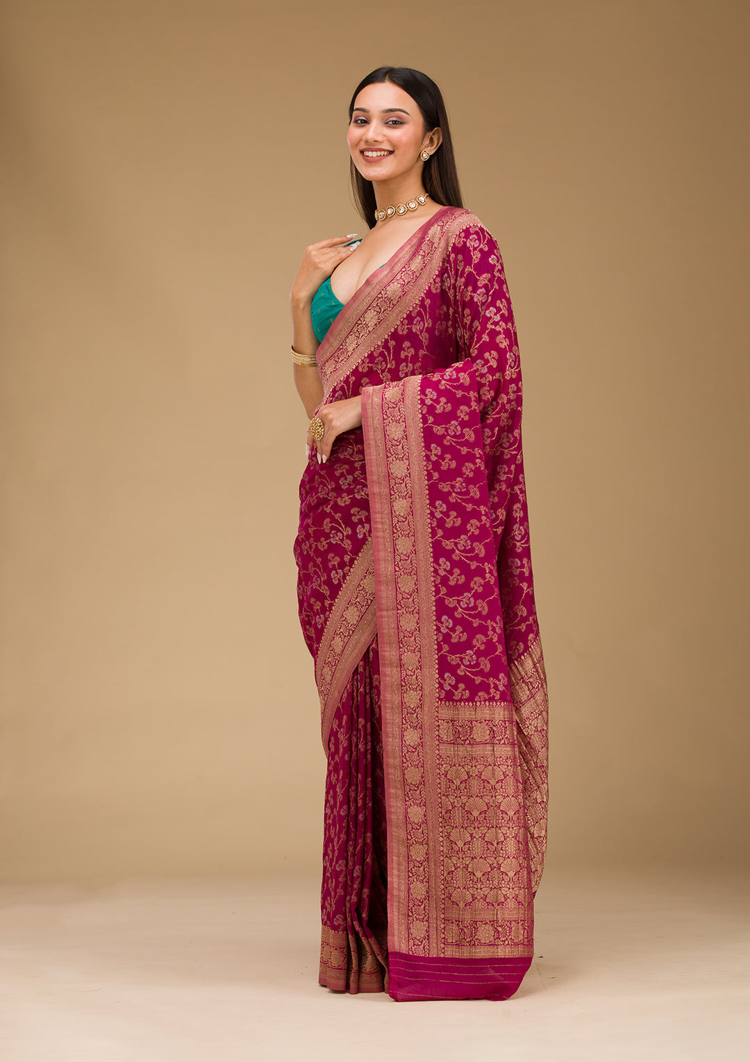 Wine Zariwork Georgette Saree