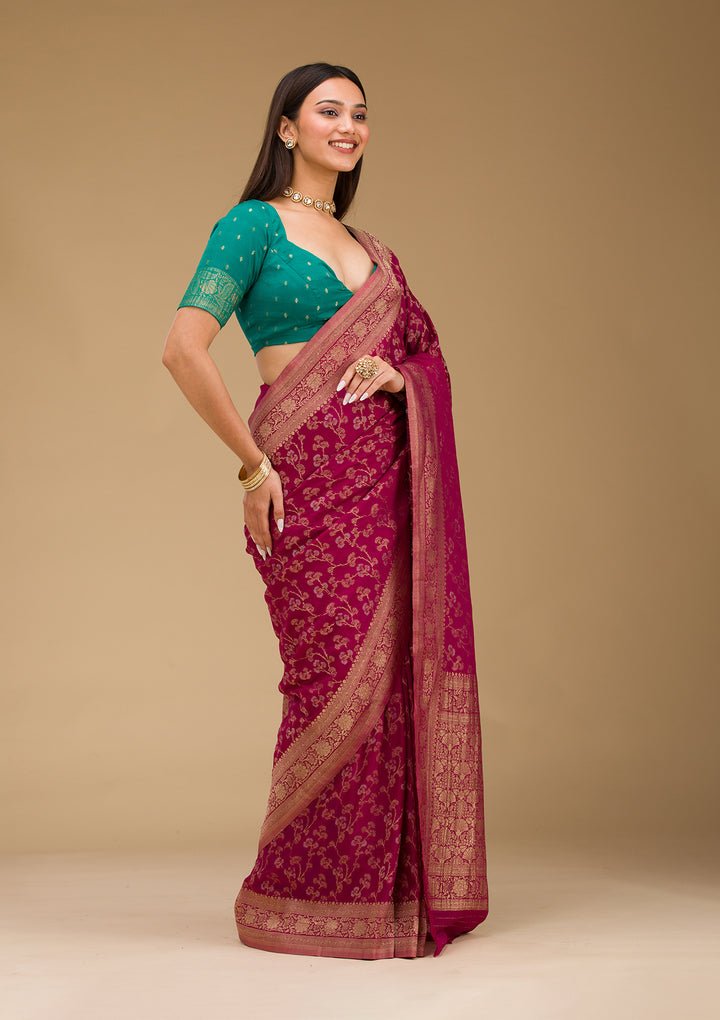 Wine Zariwork Georgette Saree