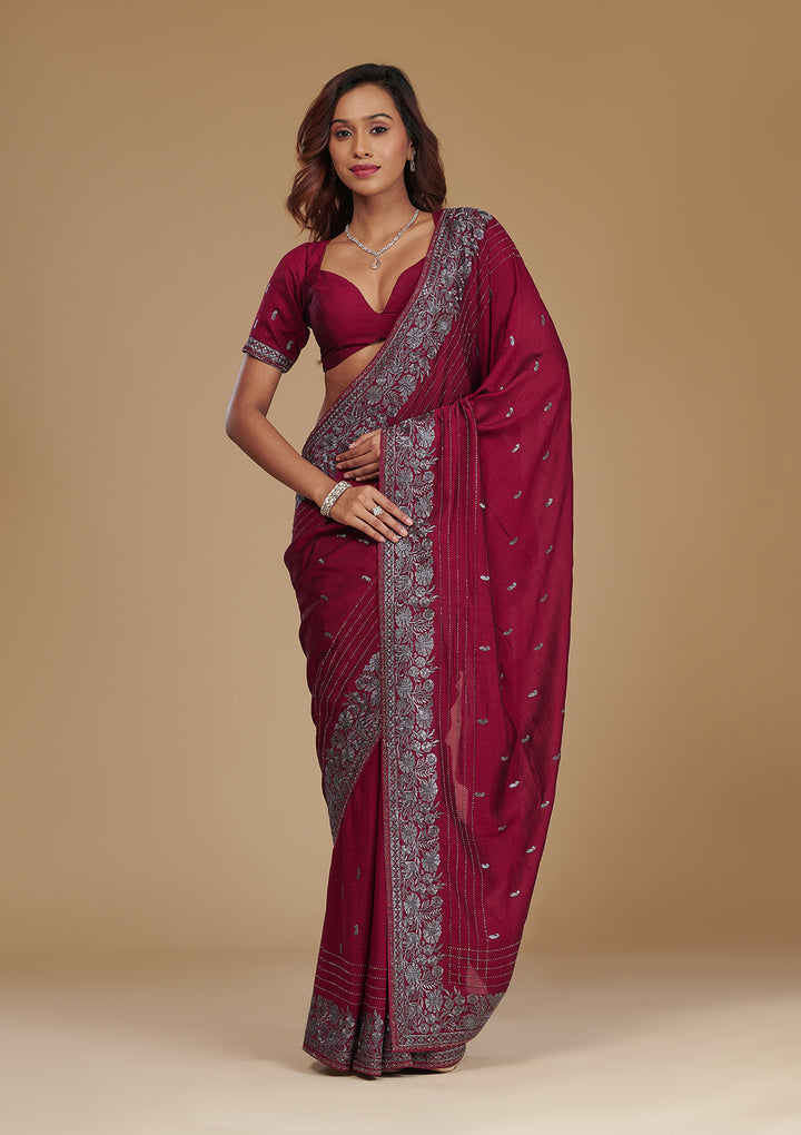 Wine Zariwork Georgette Saree