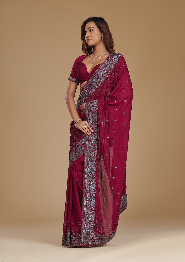 Wine Zariwork Georgette Saree