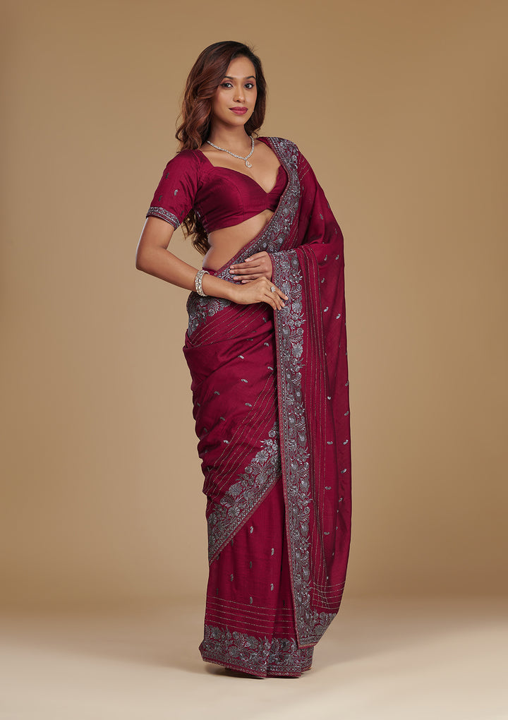 Wine Zariwork Georgette Saree