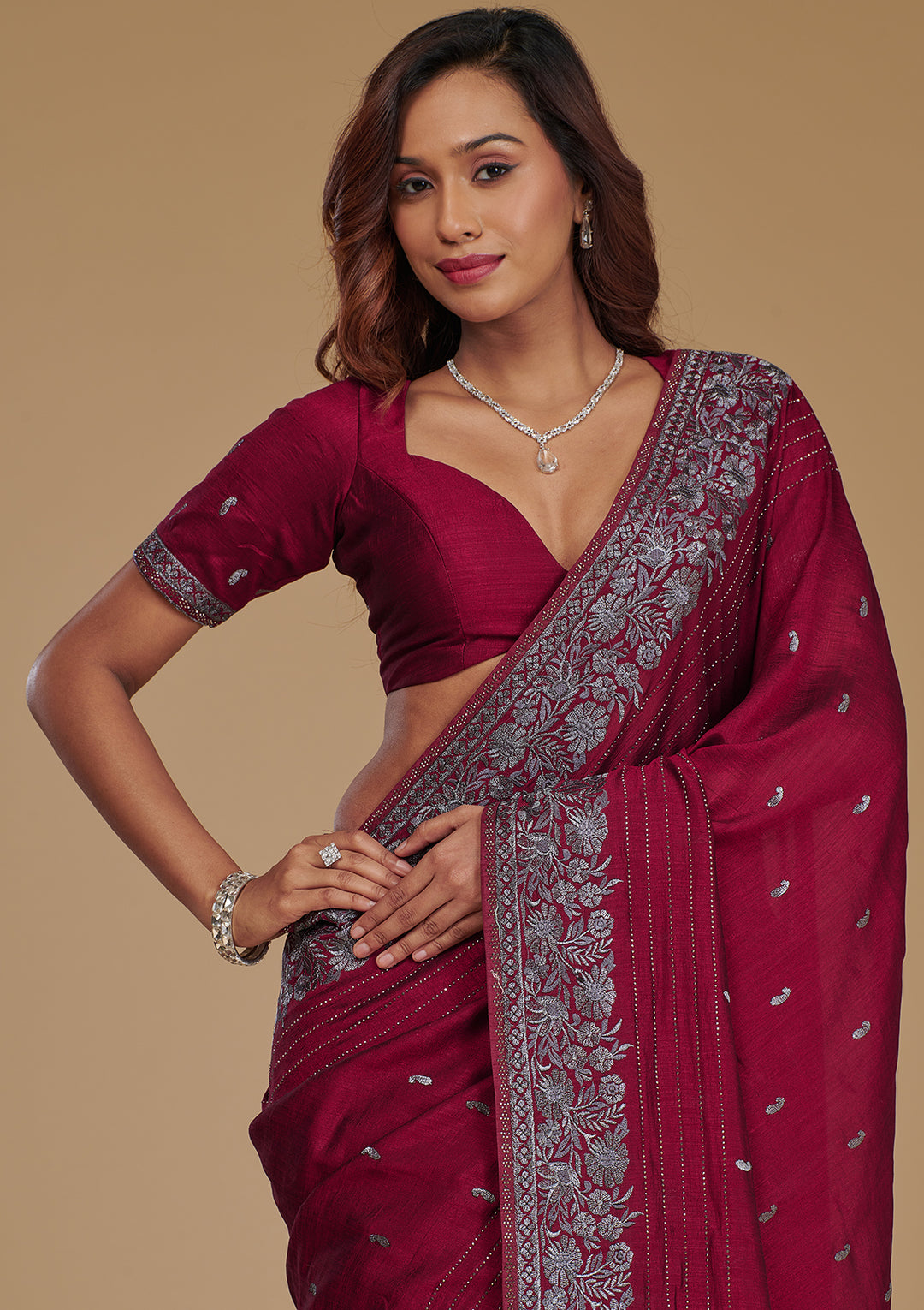 Wine Zariwork Georgette Saree