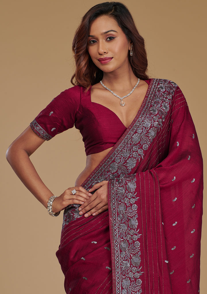 Wine Zariwork Georgette Saree