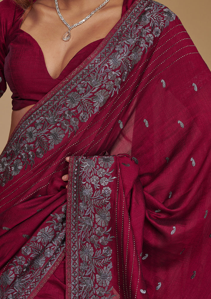 Wine Zariwork Georgette Saree