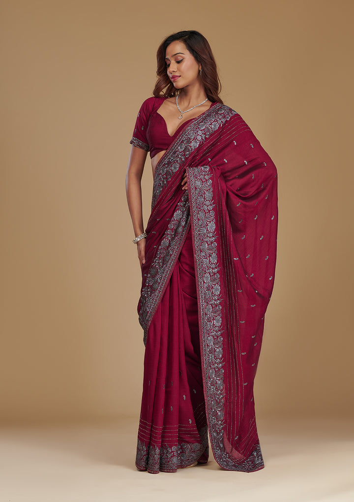 Wine Zariwork Georgette Saree